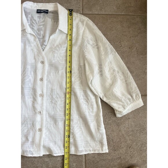 Karl Lagerfeld Paris Size Semi Sheer Floral Large Sleeve BOHO Peasent Top - Picture 3 of 8